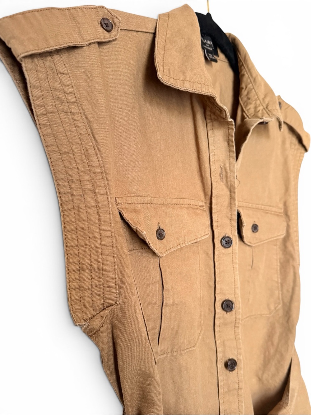 Banana Republic Linen Blend Utility Shirt Dress Belted Camel XS Safari - Picture 3 of 5